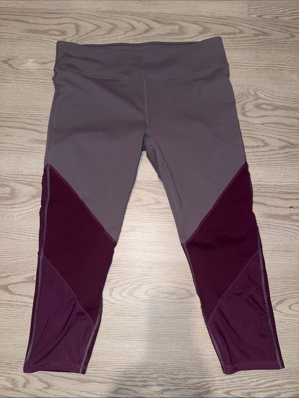 Fabletics Gray and Deep Purple Colorblock Capris